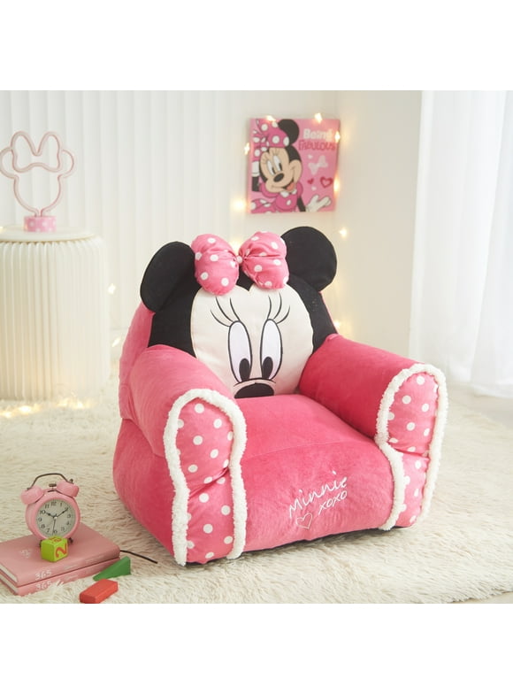 Disney Minnie Mouse Kids Figural Bean Bag Chair with Sherpa Trimming, Multi-color