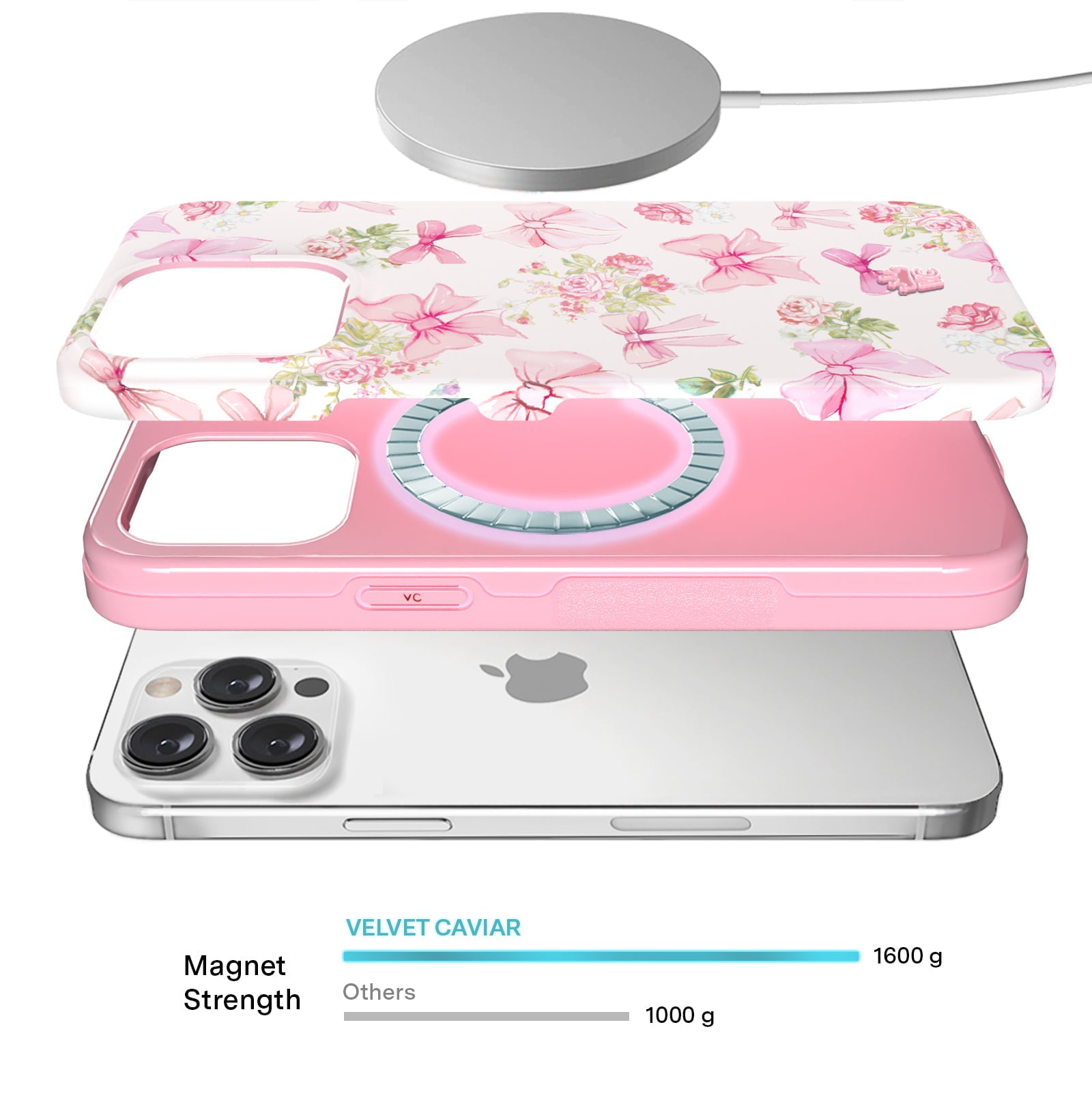 VELVET CAVIAR for Cute iPhone 15 Pro Case Compatible with MagSafe - Protective Phone Cases for Women - Posie Pink Bow Floral