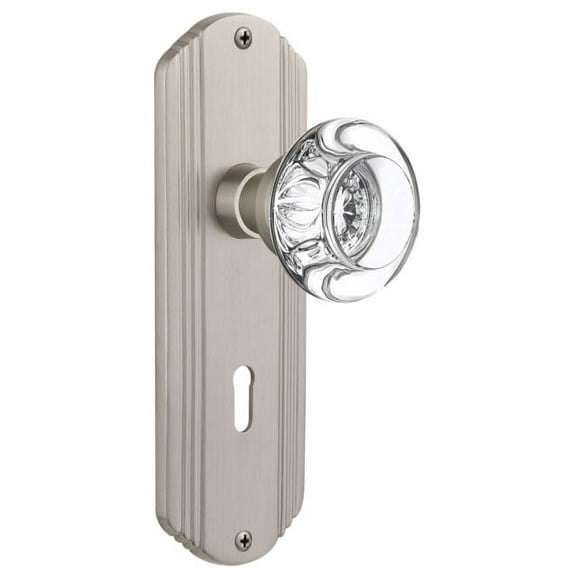 Nostalgic Warehouse Decrcc_Dp_Kh Round Clear Crystal Dummy Door Knob Set - Nickel