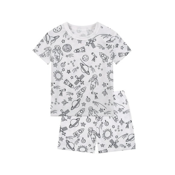 GDREDA Cow Print Outfit Little Girl Kids DIY Hand Painted Homewear Short Sleeve T Shirt Shorts Set Colouring Pajama Sets For Boy And Girl Can Play With And Wear White,3-4 Years