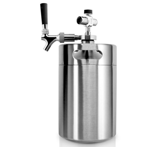 NutriChef Pressurized Beer Mini Keg System - 128oz Double-Walled Stainless Steel Growler Tap Portable Mini Keg Dispenser Kegerator Kit w/ Co2 Regulator for Craft Beer D