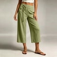 thumbnail image 2 of ShomPort Womens Linen Capris Dressy Wide Leg Bowtie Elastic Mid Waist Casual Pockets Cropped Pants, 2 of 5