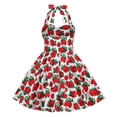 thumbnail image 4 of CPNG Girls Summer Halter Dress Sleeveless Polka Dot Printed Solid Color Vintage Retro Dress Fashion Casual Pleated A Line Dress, 4 of 7