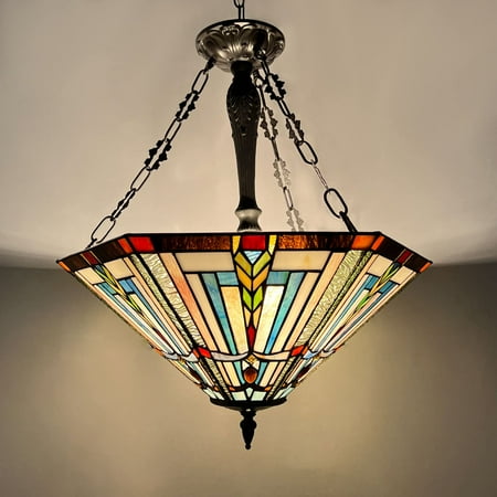 

Tiffany Pendant Light Fixtures 22 inch Stained Glass Hanging Lamp 3 Light Inverted Ceiling Pendant