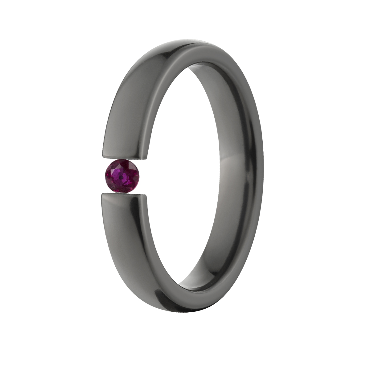 Ruby 4mm Black Zirconium Tension Set Ring