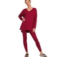 thumbnail image 2 of Zenana Women's Soft Brushed Fabric V-Neck Long Sleeve Top & Leggings - 2 Pieces Set, 2 of 6