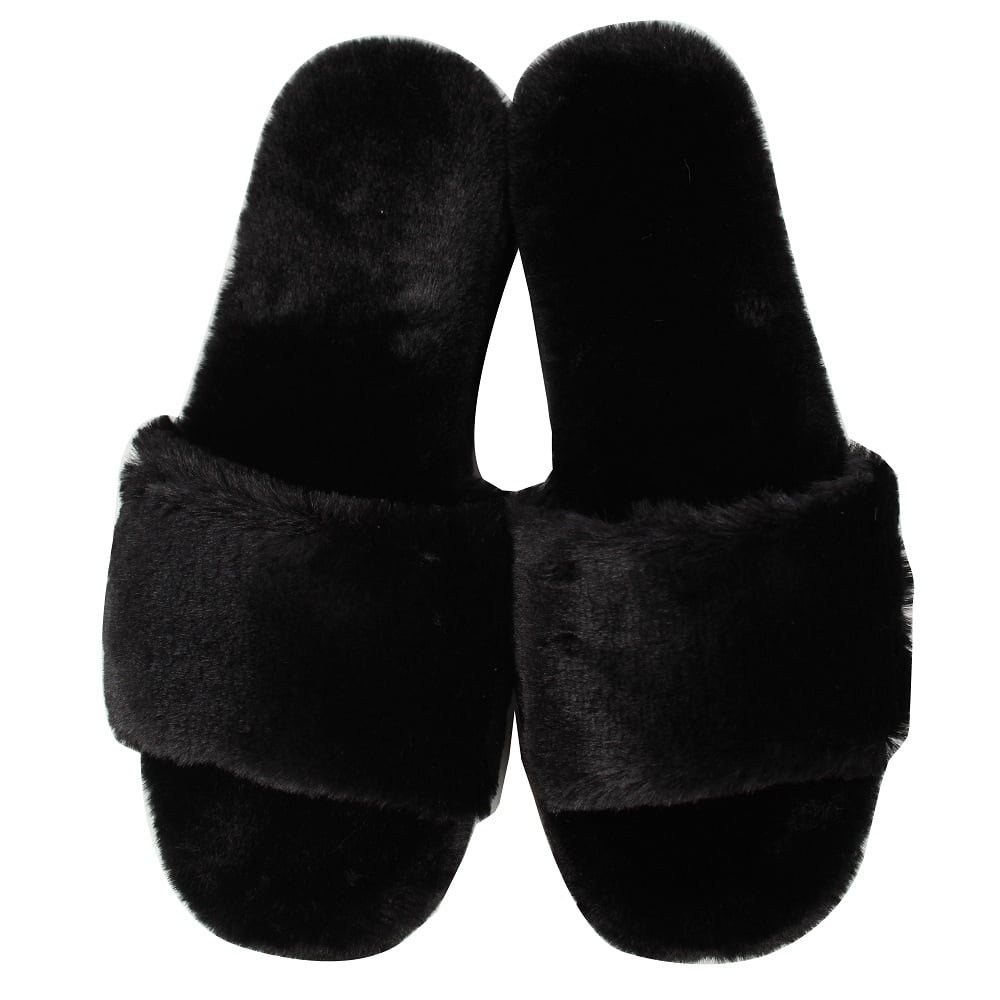 Bamboo Women's Furry Platform Wedge Sandal, Black , 65 M US - Walmart.com