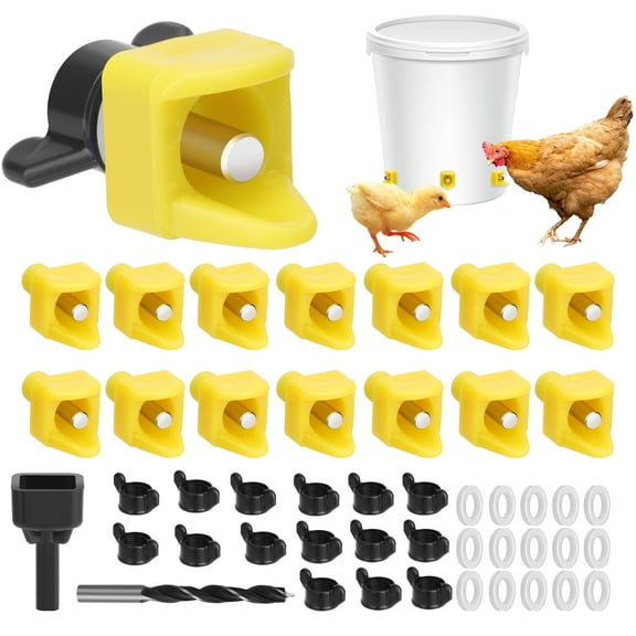 15pcs Poultry Water Nipples, EEEkit Automatic Chicken Bird Water Feeder Kit, Yellow