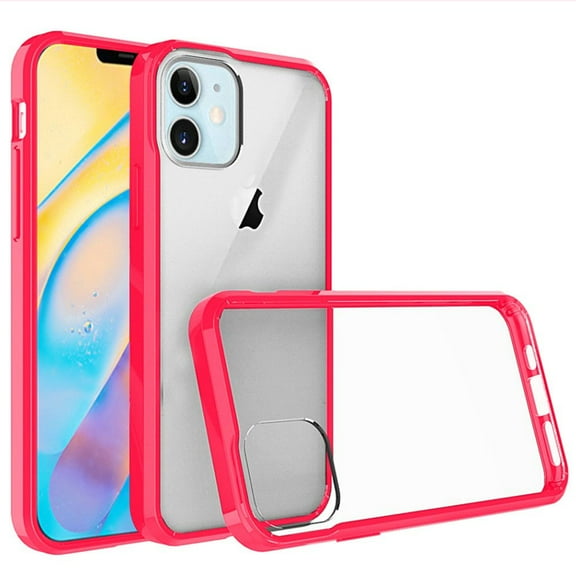 For Iphone 12 Mini 5.4 Clear Transparent Hybrid Case Cover - Clear Pc Hot Pink Tpu
