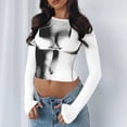 thumbnail image 2 of Top corto para mujer, estampado de moda, manga larga, cuello redondo, camiseta sin mangas ajustada para mujer, 2 of 6
