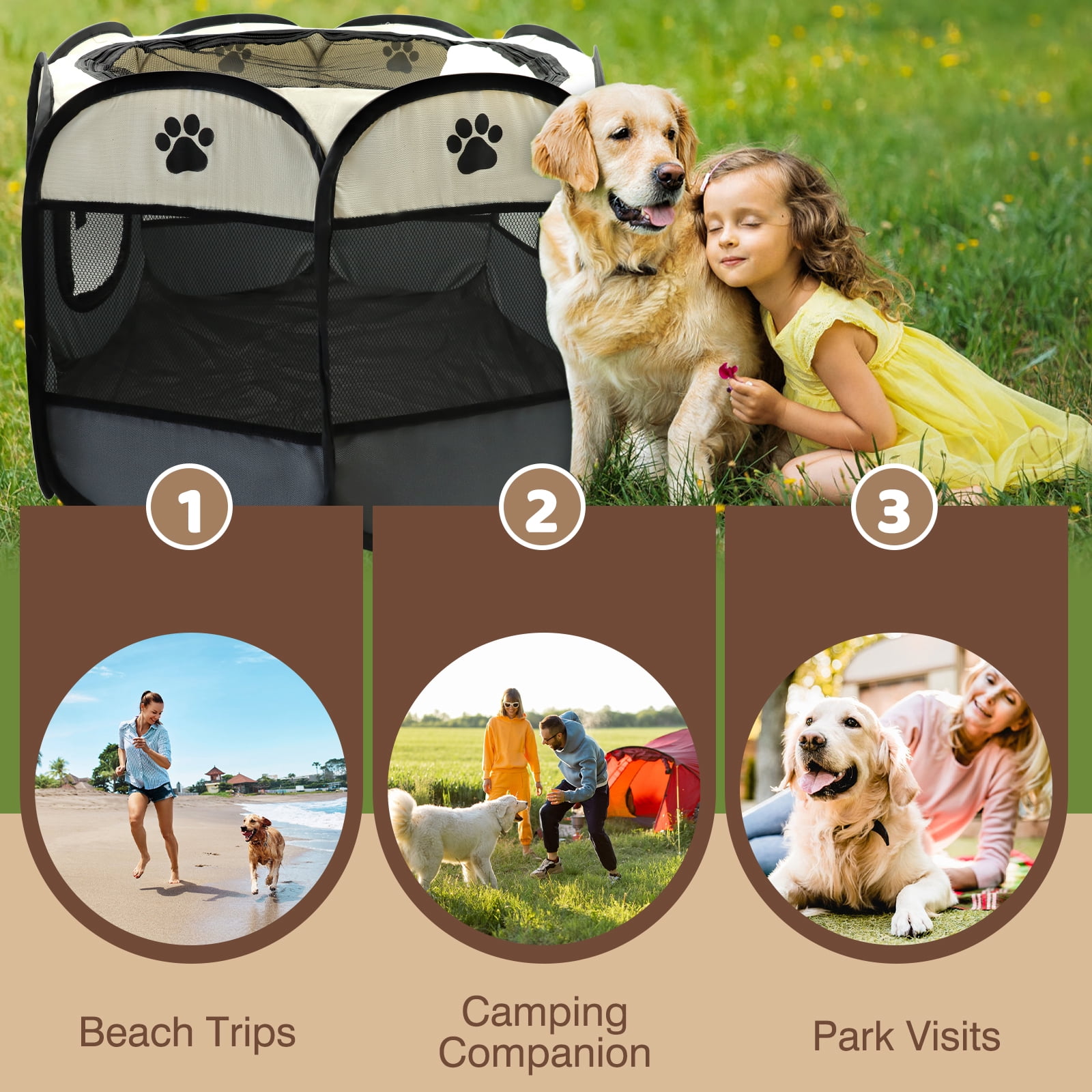 SPOKKI Pet Playpen Tent for Dogs & Cats, Portable Foldable Kennel with Carry Bag, 10 Pee Pads, Collapsible Bowl & ID Collars – Silver Gray, 29" x 18.5" (Indoor/Outdoor Use)