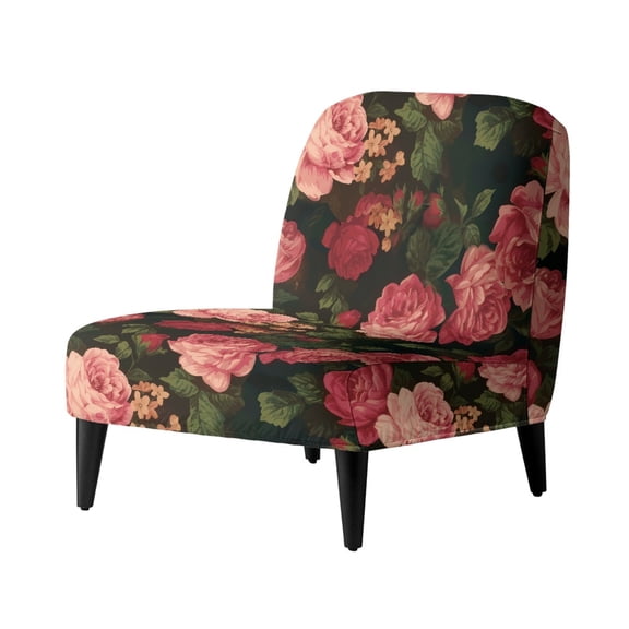 HELLHERO Pink Rose Pattern Armless Accent Chair Washable Cover, Easy Care Decorations Armless Accent Chair Protector for Hotel Bedroom