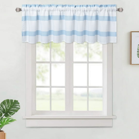 Haperlare 60"W x 15"L Cafe Curtian Valance Farmhouse Striped Blackout Valances for Kitchen Bathroom, Blue, 1 Panel