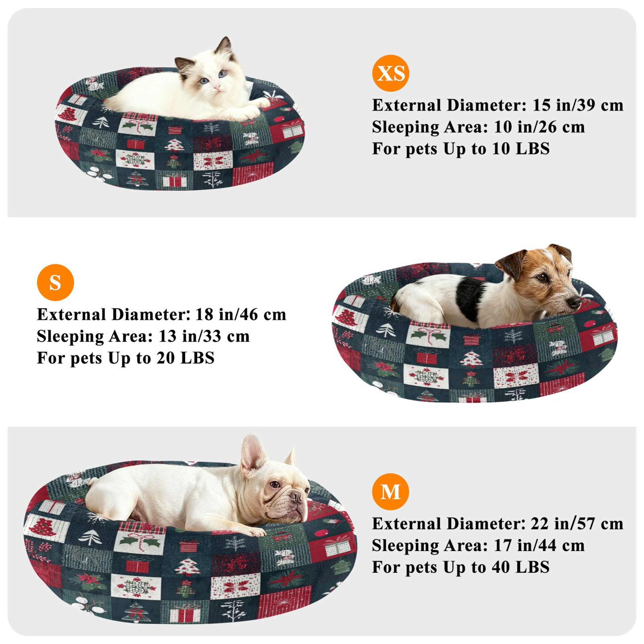 Iauyy Pet Couch Donut Cat Bed for Indoor Cats/Small Dogs Washable & Machine with Non-slip Bottom Calming Cat Furniture, Three-color Christmas Symbol (M)