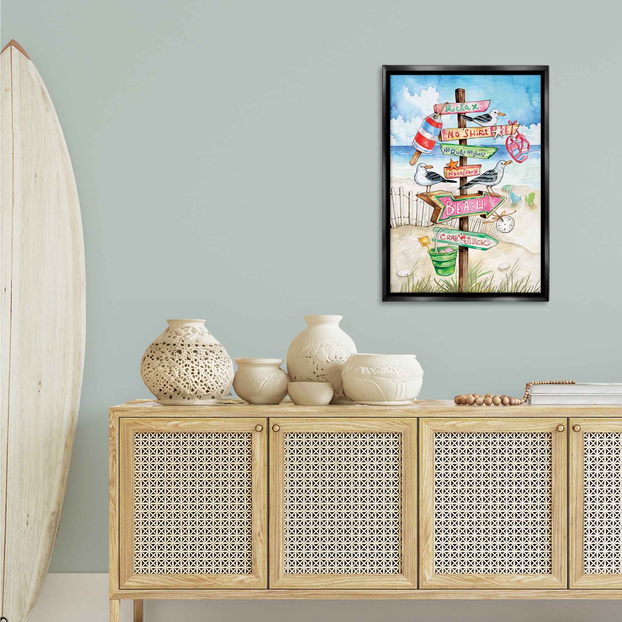 Stupell Industries Seaside Rules Signs Nautical & Beach Painting Black Floater Framed Canvas Art Print Wall Art, 21 x 31