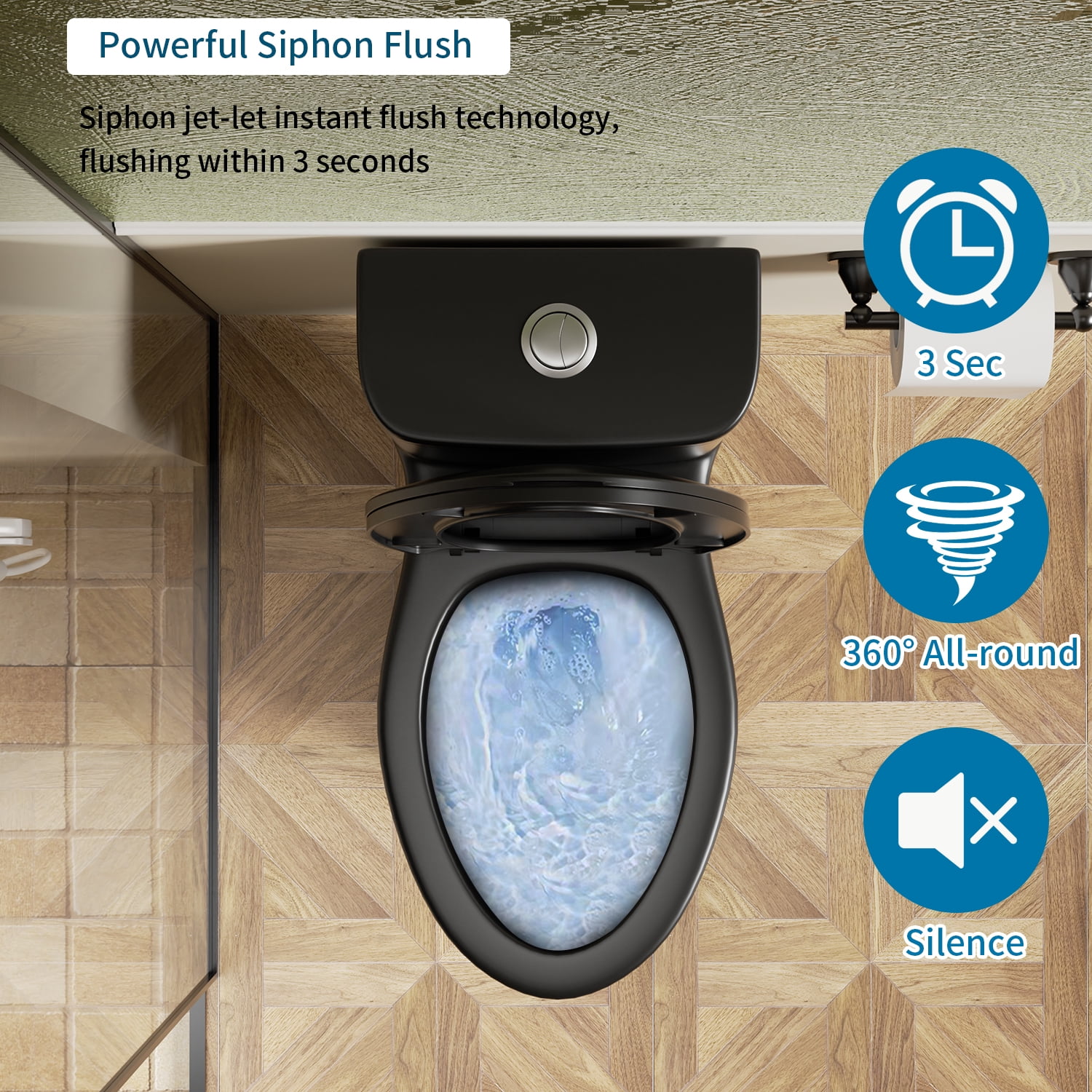 One-Piece Toilet,Powerful & Quiet Dual Flush Modern Toilet with Comfort Chair Seat,1.1/1.6 GPF,Black 02