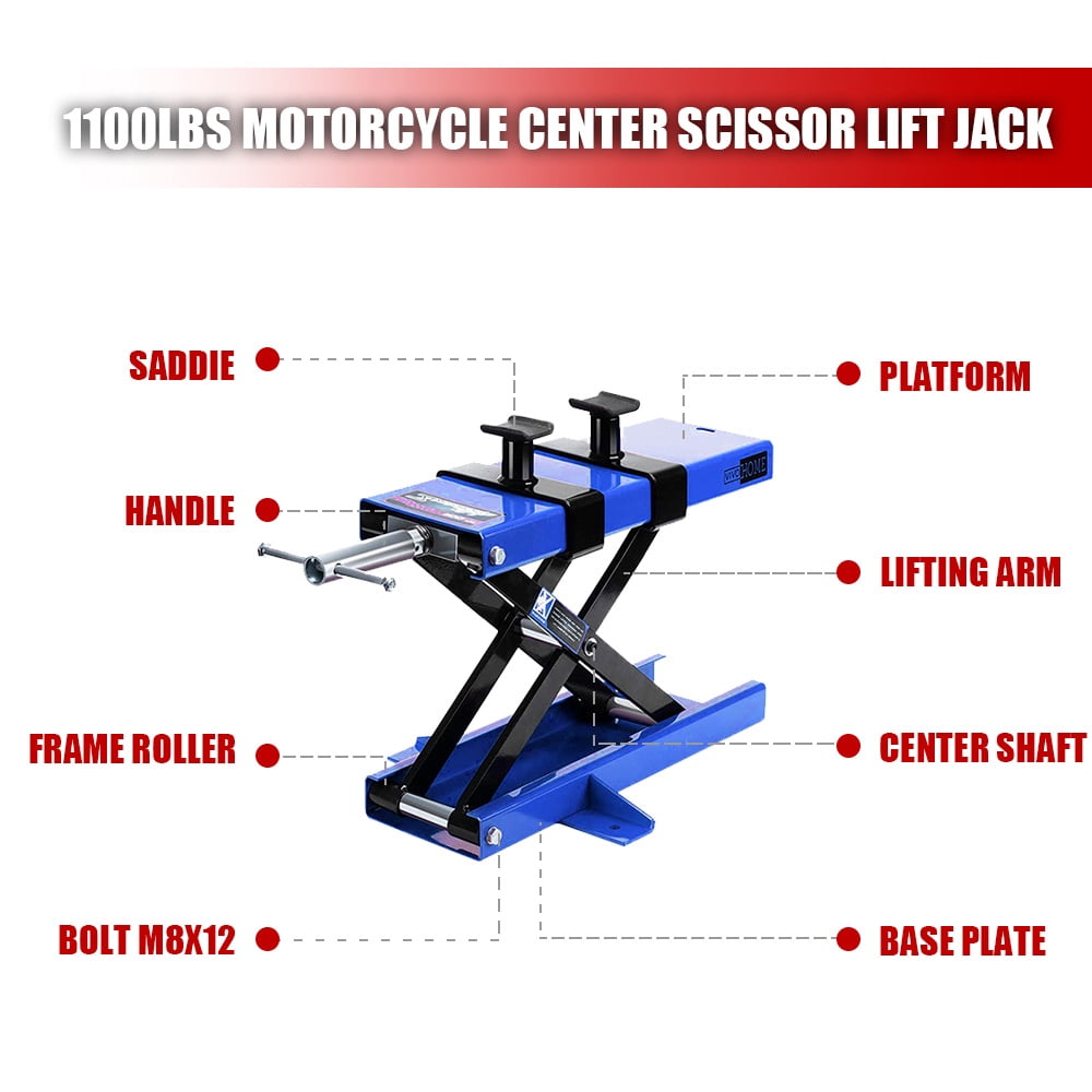 HPDAVV 1100 lbs Steel Motorcycle ATV Lift Jack Crank Hoist Stand W/ Saddle Safety Pins