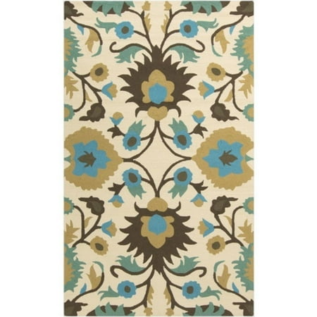 5' x 8' Folk Equinox Robin Egg Blue and Tan Hand Hooked Area Throw Rug