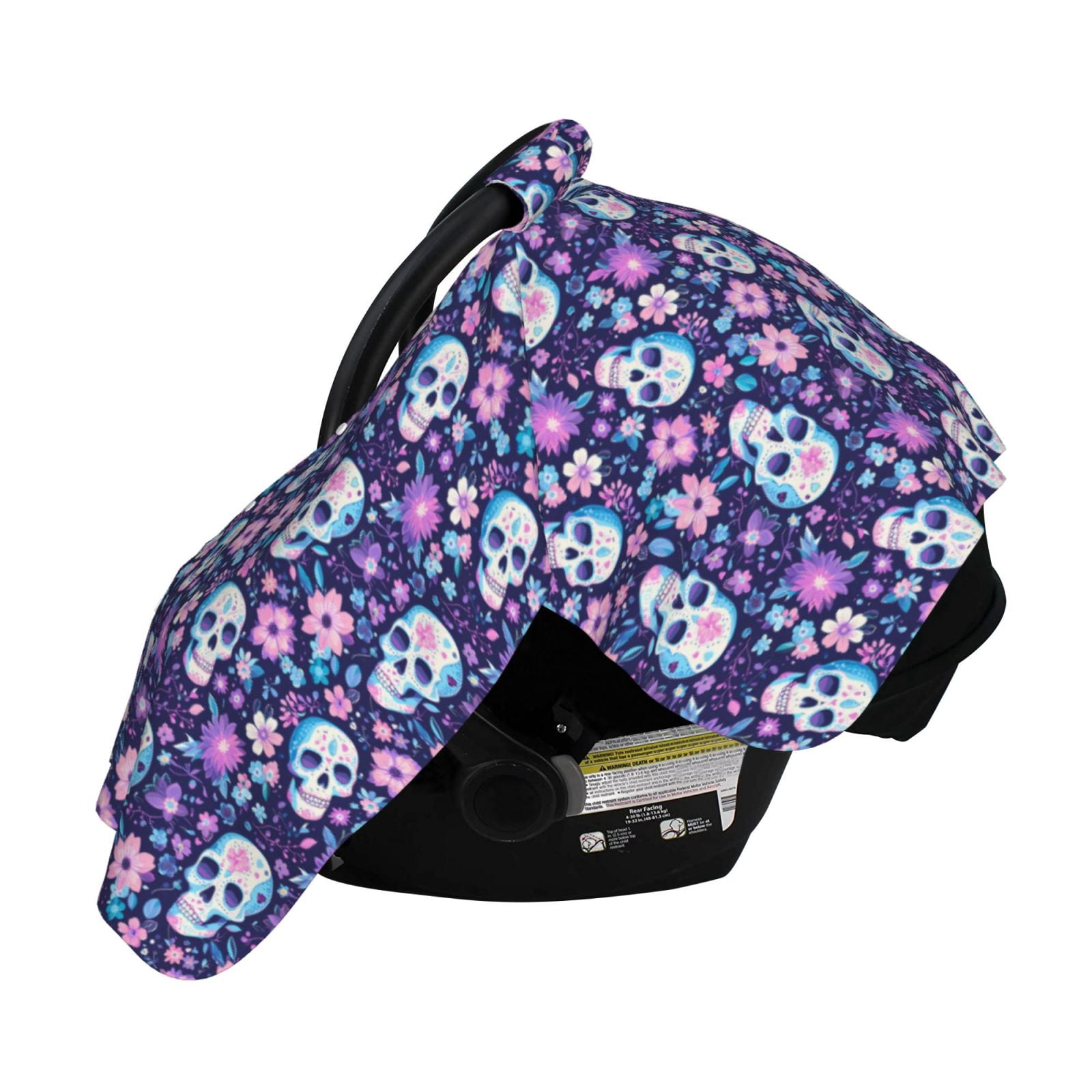 Naloa Skull Purple Flower Baby Car Seat Cover, Breathable Baby Carrier Cover, Multiuse Baby Carrier Cover & Nursing Breastfeeding Cover