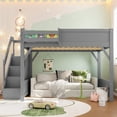 thumbnail image 4 of Harper & Bright Designs Full Size Loft Bed with Built-in Wardrobe and Shelves, Wood Loft Bed with Guardrails and Stairs, Gray, 4 of 11