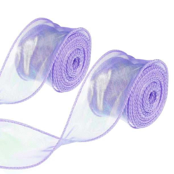 Cinta de Organza Iridiscente Uxcell, Cinta de Organza con Alambre Laser para Regalos, Flores, Ramo, Presentación Púrpura