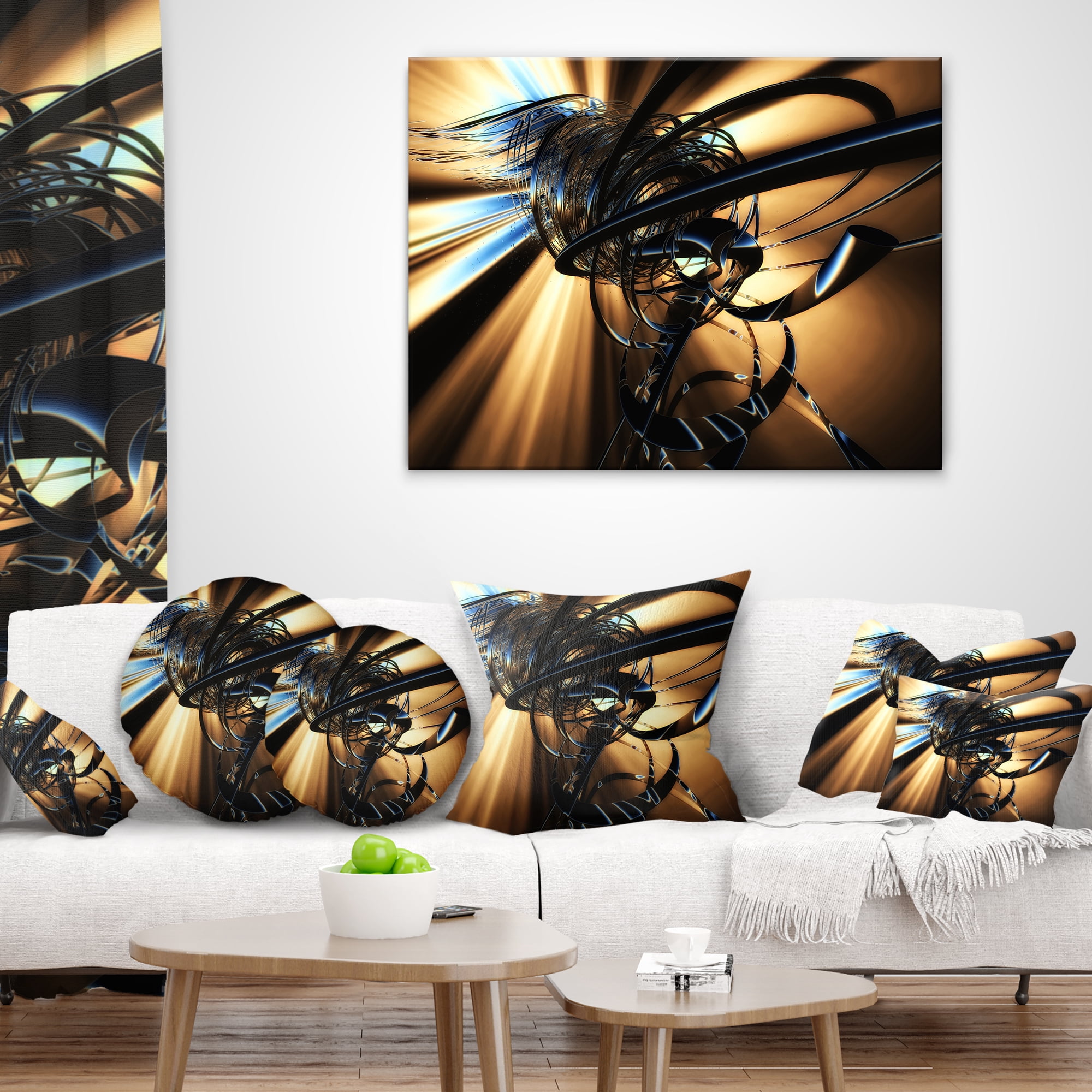Designart Fractal 3D Dark Brown Tangle - Contemporary Throw Pillow - 12x20