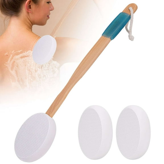 Deago 15.4" Long Lotion Applicator with 3 Pads - Long Handle for Easy Reach and Self Application of Body Wash - Shower Brush for Both Men and Women