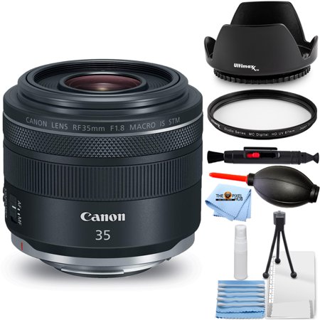 Canon RF 35mm f/1.8 IS Macro STM Lens 2973C002 - Essential Bundle Includes: Tulip Hood Lens  UV Filter  Cleaning Pen  Blower  Microfiber Cloth and Cleaning Kit