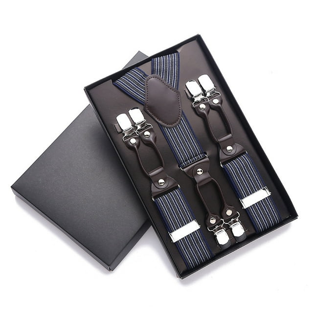 Bretelles pour Hommes avec 6 Clips Solides en Forme de Y Grand Cuir Costume Smoking