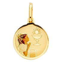 14k Yellow Gold Praying Pendant First Holy Communion Medallion Charm Jewelry Female Unisex