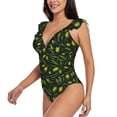 thumbnail image 3 of Yiaed Green Branch Olive Print Women's Ruffled One Piece Swimsuit V Neck Swimwear Slimming Monokini for Woman-XX-Large, 3 of 8