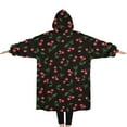 thumbnail image 2 of Oversized Wearable Blanket Hoodie,Black Christmas Cherry Pattern Sherpa Blanket Hoodie with Super Pockets,Super Warm Fuzzy Pullover for Women & Men, 2 of 6
