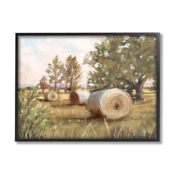 Stupell Industries Rural Hay Bales Farm Landscape Landscape Painting Black Framed Art Print Wall Art