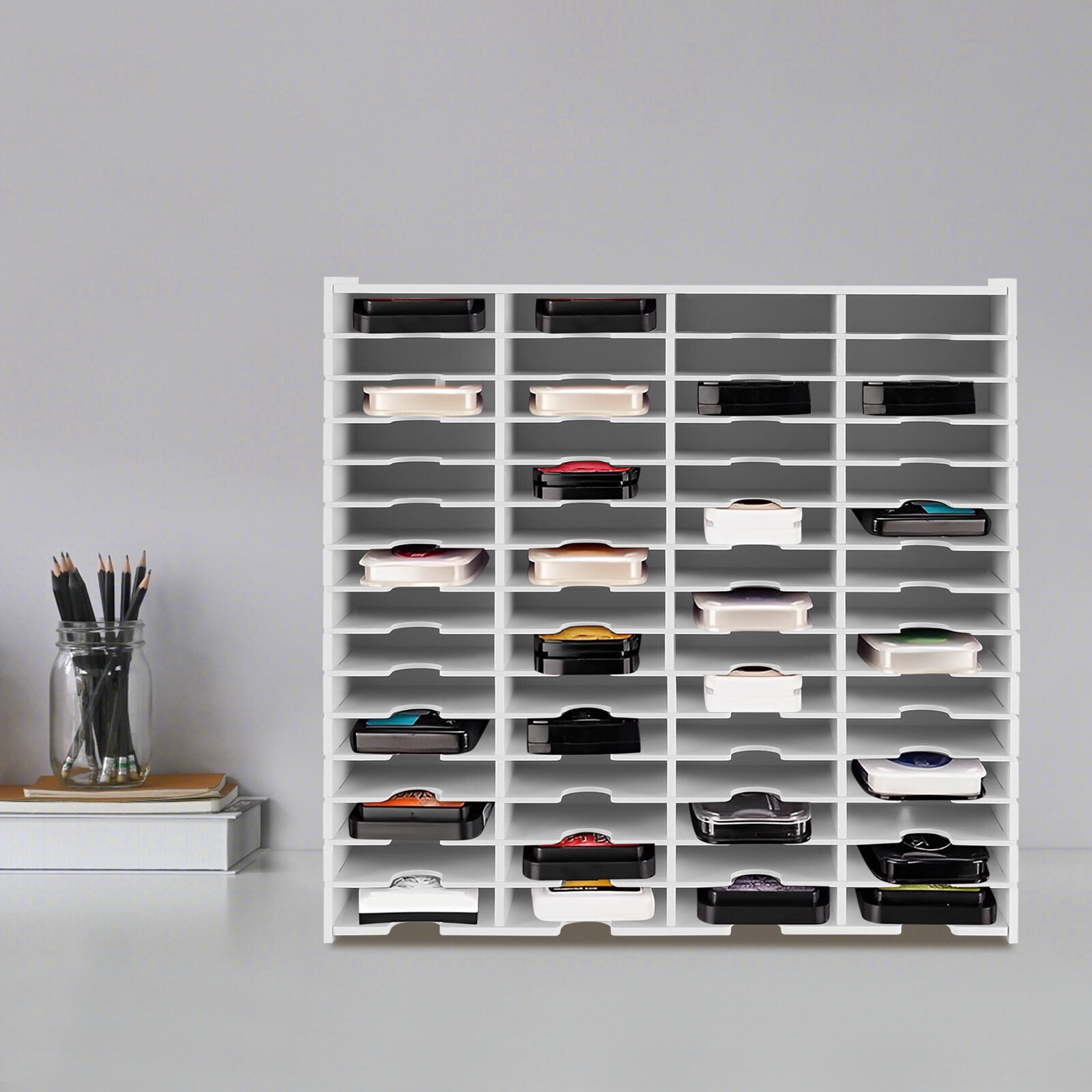 60-Slot PVC Sheet Storage Holder Stamp Pad Organizer Ink Pad Storage Rack White