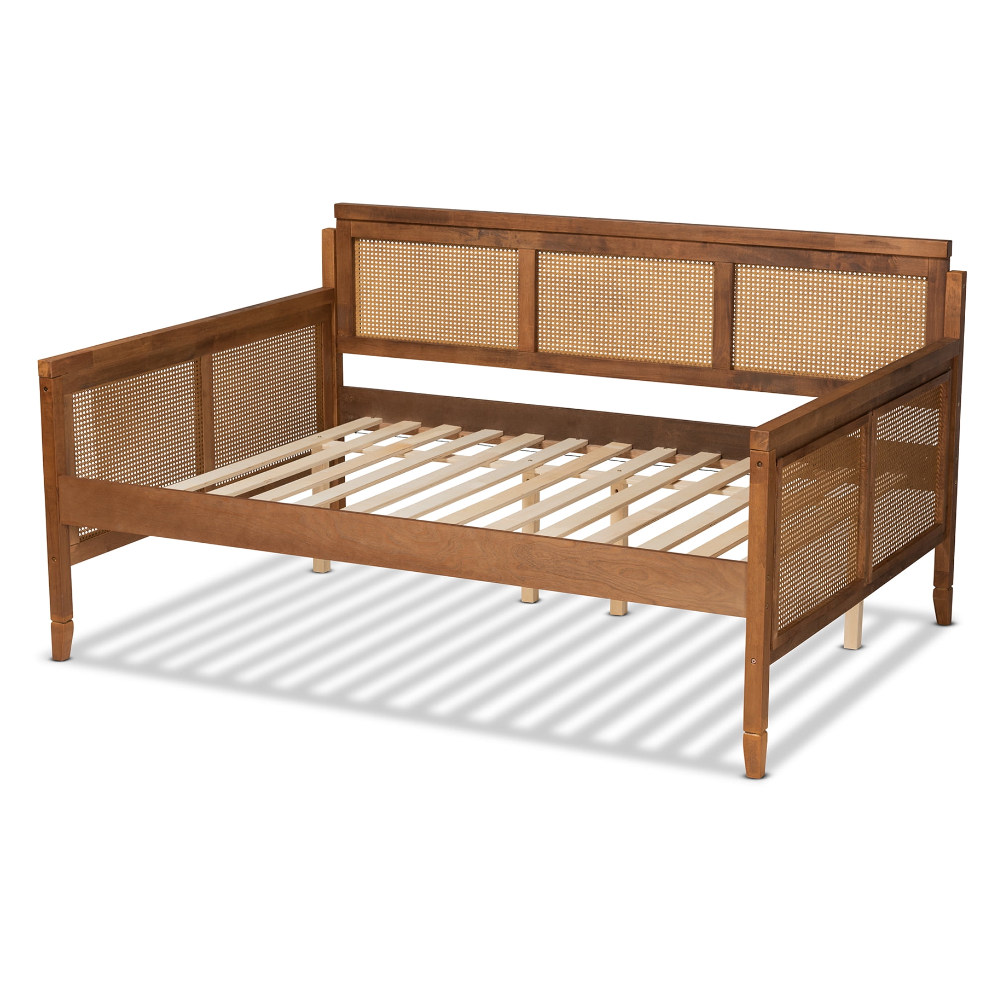 Baxton Studio Select Vintage Rubberwood Full Daybed with Woven Rattan Ash Walnut
