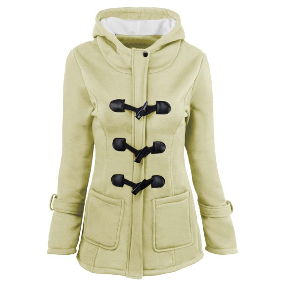 Baqcunre Hoodies For Women Women Solid Color Horn Buttons Sweatshirt Cardigan Padded Hooded Coat Jacket Overcoat Womens Jacket Fall Outfits Women Trendy Beige L