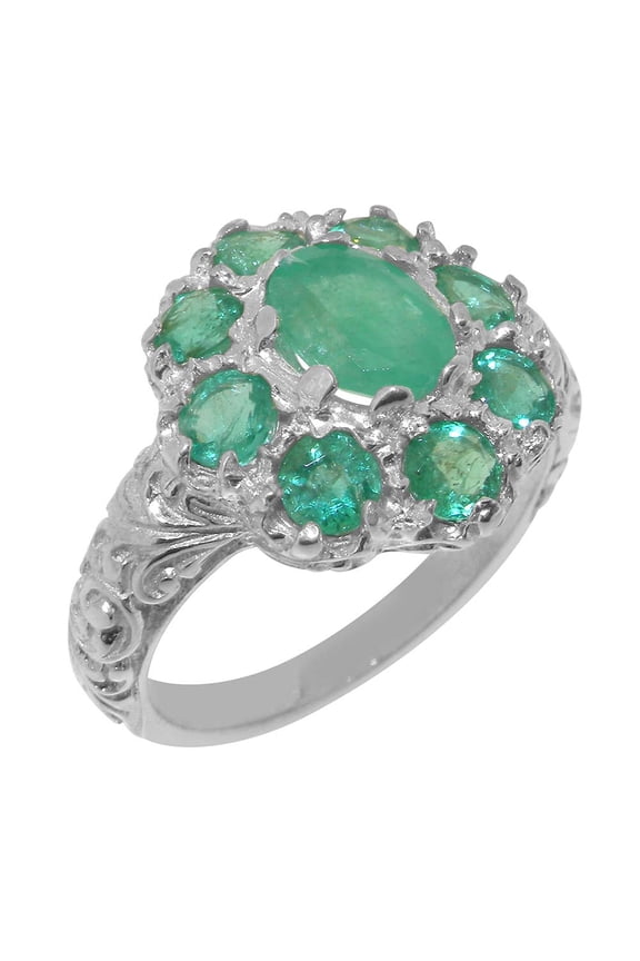 LBG British Made Sterling Solid Silver ring with Natural Emerald Womens Statement Ring - 33 size options - Size 11