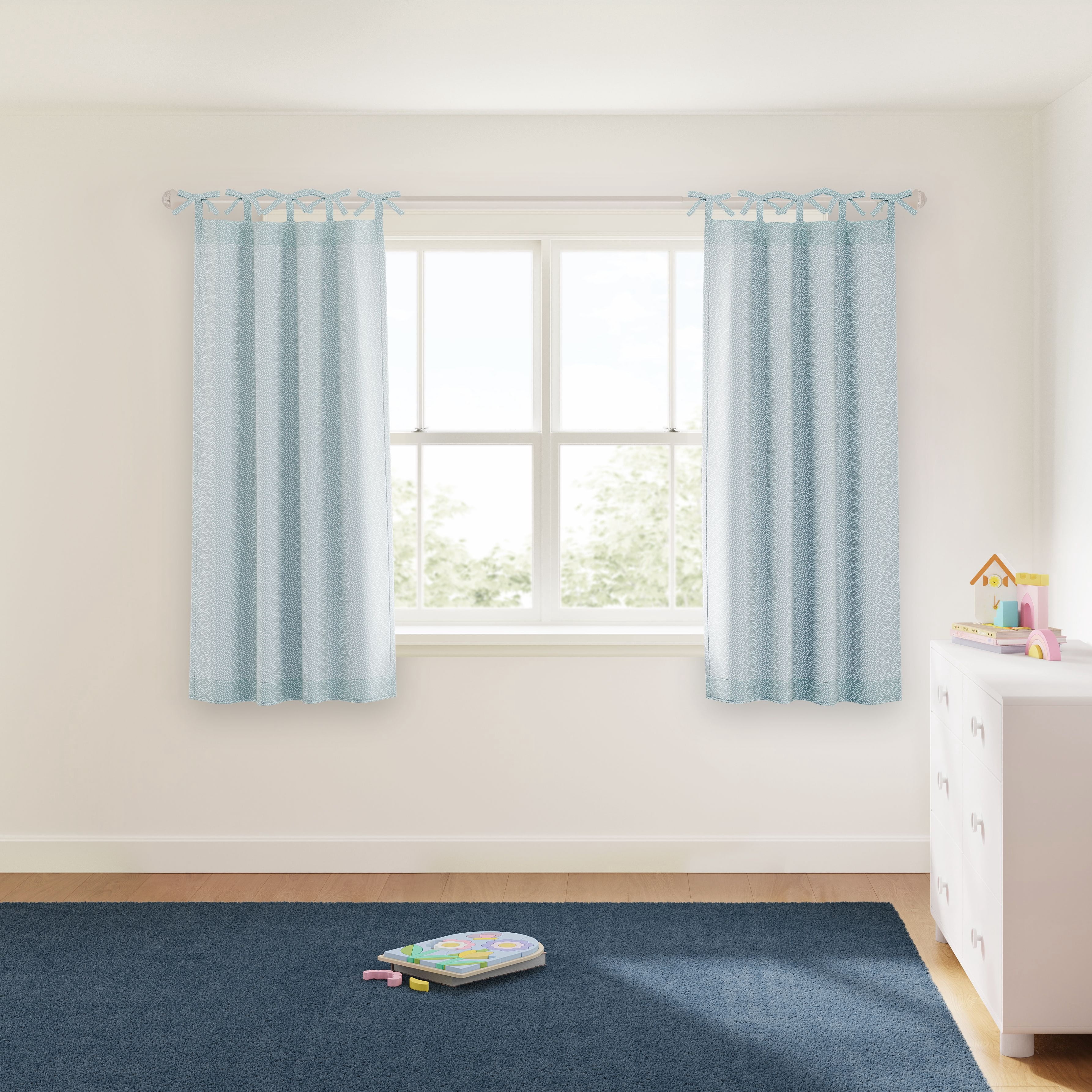 Mainstays Kids Aqua Blue Dotted Light Filtering Tie Top Single Curtain Panel, 38" W x 63" L