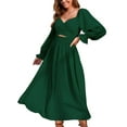 thumbnail image 2 of Liacowi Women Tie Back Long Puff Sleeve Dress Shirred Ruffle V Neck Midi Dress Reversible High Waist A Line Dress, 2 of 5