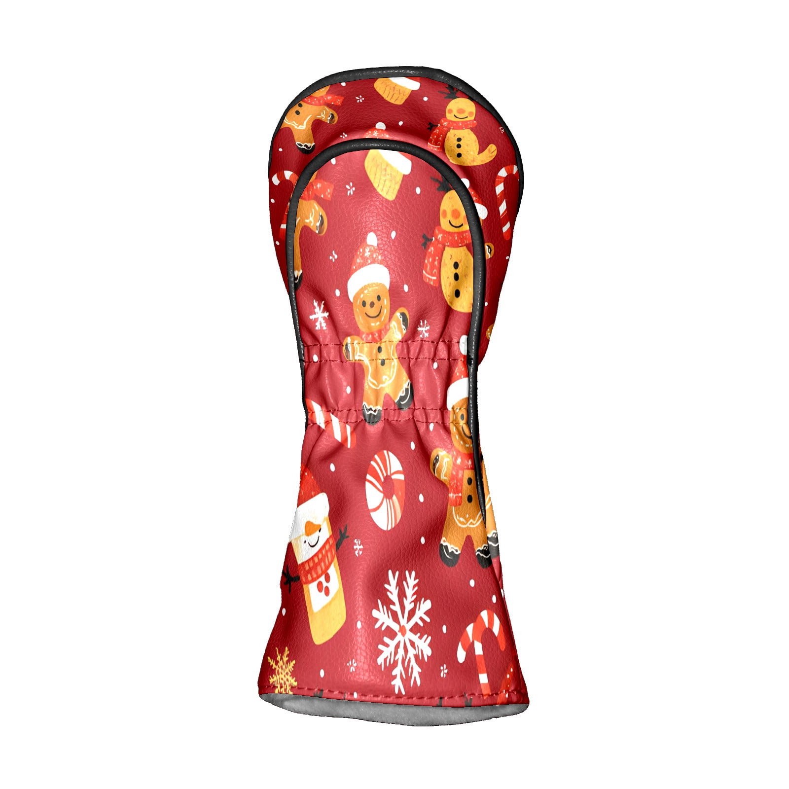 Golf Club Covers, Red Xmas Gingerbread Premium PU Leather Driver Hybrid Putter Head Covers with Velvet Lining, Waterproof Golf Gifts for Men Women