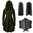 thumbnail image 2 of Vestido vintage para mujer, disfraz de arquero medieval renacentista, con capucha, con cordones, suéter largo con capucha, capa para Halloween, 2 of 5