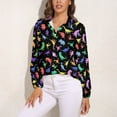 thumbnail image 3 of Fun Dinosaur Pattern Long Sleeve Blouse Woman Streetwear Casual Shirts Summer Oversize Woman Streetwear Clothing Birthday Present, 3 of 7