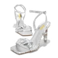 thumbnail image 3 of FSJ Women Diamond Heel Sandals Square Open Toe Ankle Strap Jewel High Heel Sandals Party Shoes Size 6.5 Silver, 3 of 4