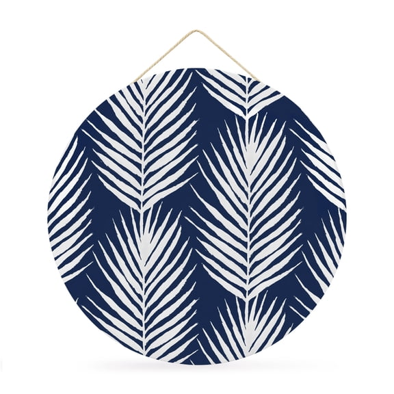 Welcome Sign for Front Door, Tropical Palm Leaves Round Metal Wall Art Wreaths, Navy Blue Summer Tree Botanical Plants Outdoor Indoor Wall Hanging Sign for Porch Decor Housewarming Gifts 11.8 Inch