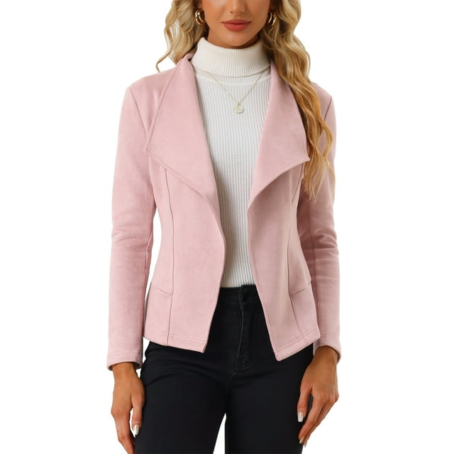 INSPIRE CHIC Cardigan Ouvert à Manches Longues en Faux Suède pour Femmes TP Rose