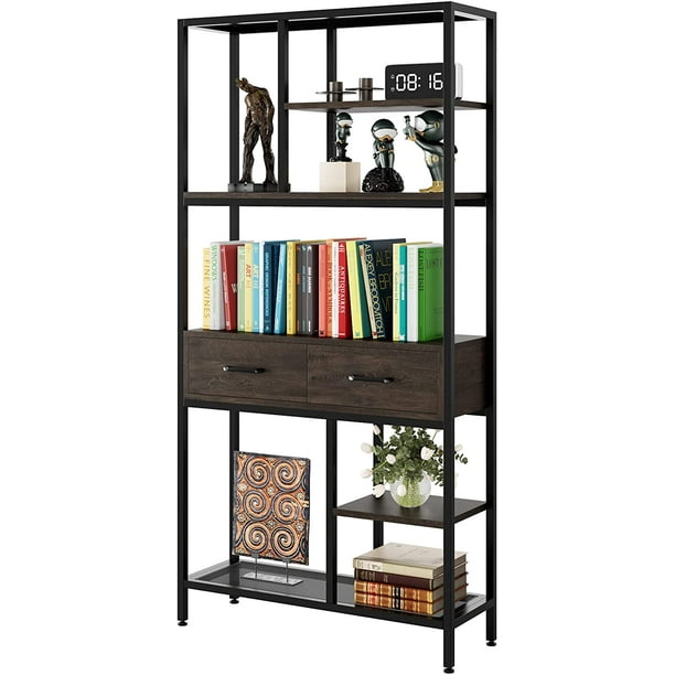 Industrial Bookshelf With 2 Wood, Dark Brown Bookcase Uk