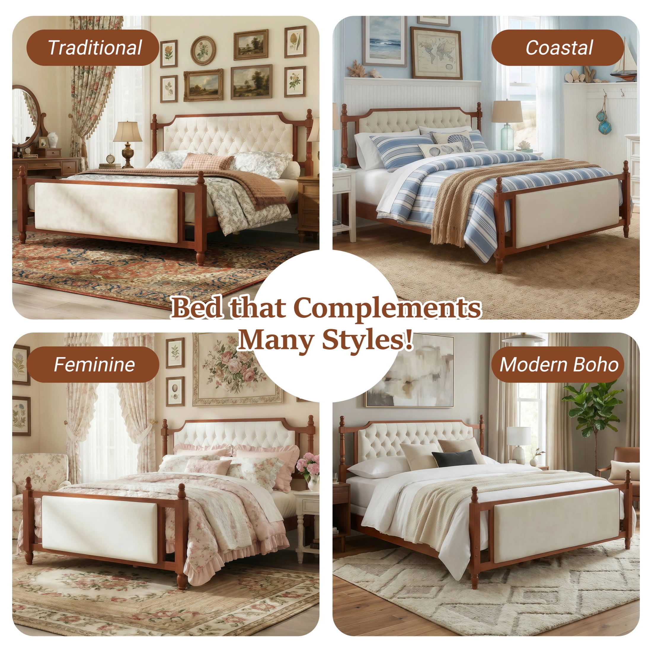 Christopher Knight Home King Upholstered Platform Bed, Velvet Tufted Headboard and Footboard, Brown