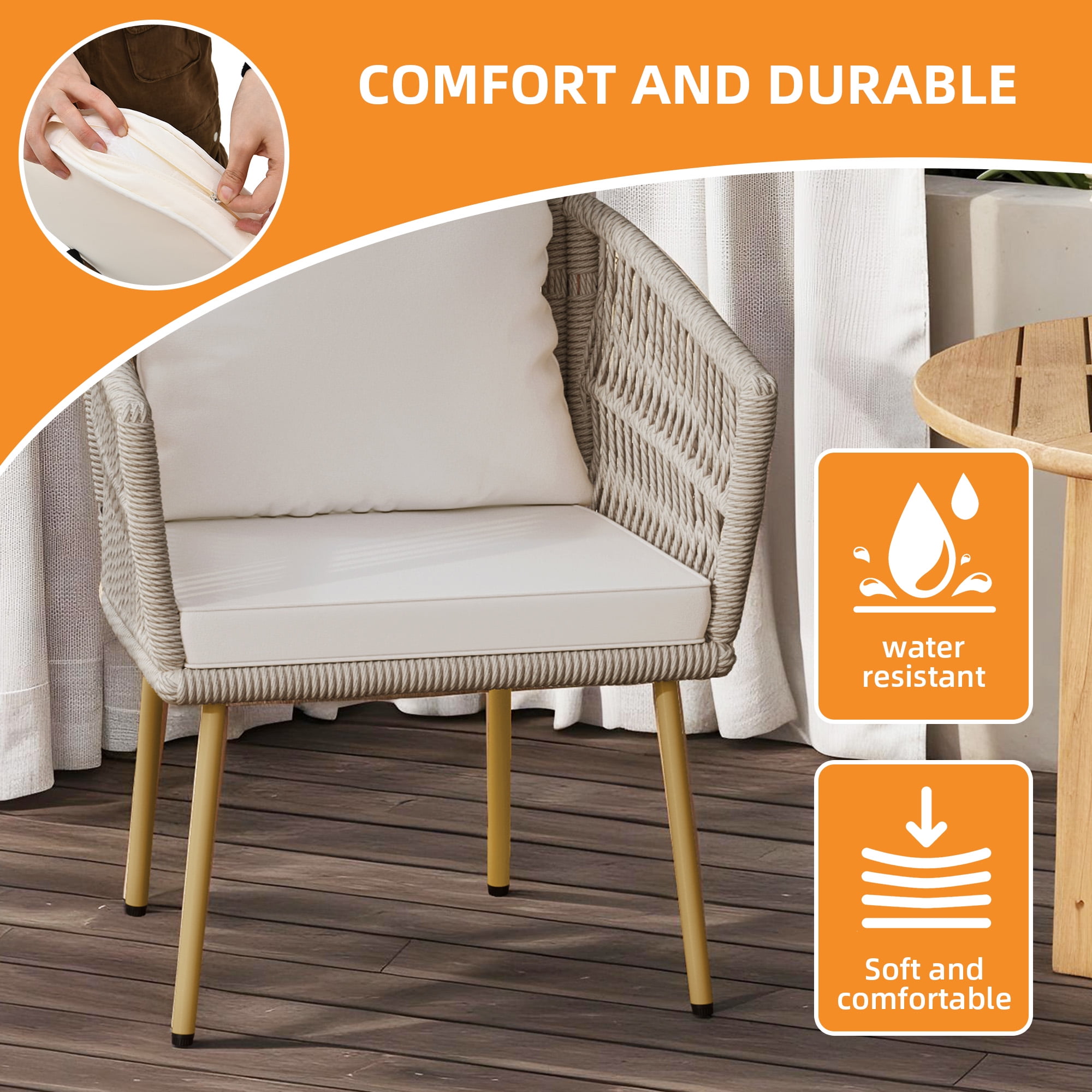DWVO Outdoor Dining Chair, Rope Woven Design Stackable Chairs for Patio