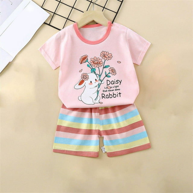 EGNMCR Ensembles de Blouses et Chemises à Manches Courtes à Col Rond Tout-Petits Enfants Bébés Garçons Filles Mode Mignon Imprimé Chiot à Manches Courtes Tenue Décontractée Ensemble Fille