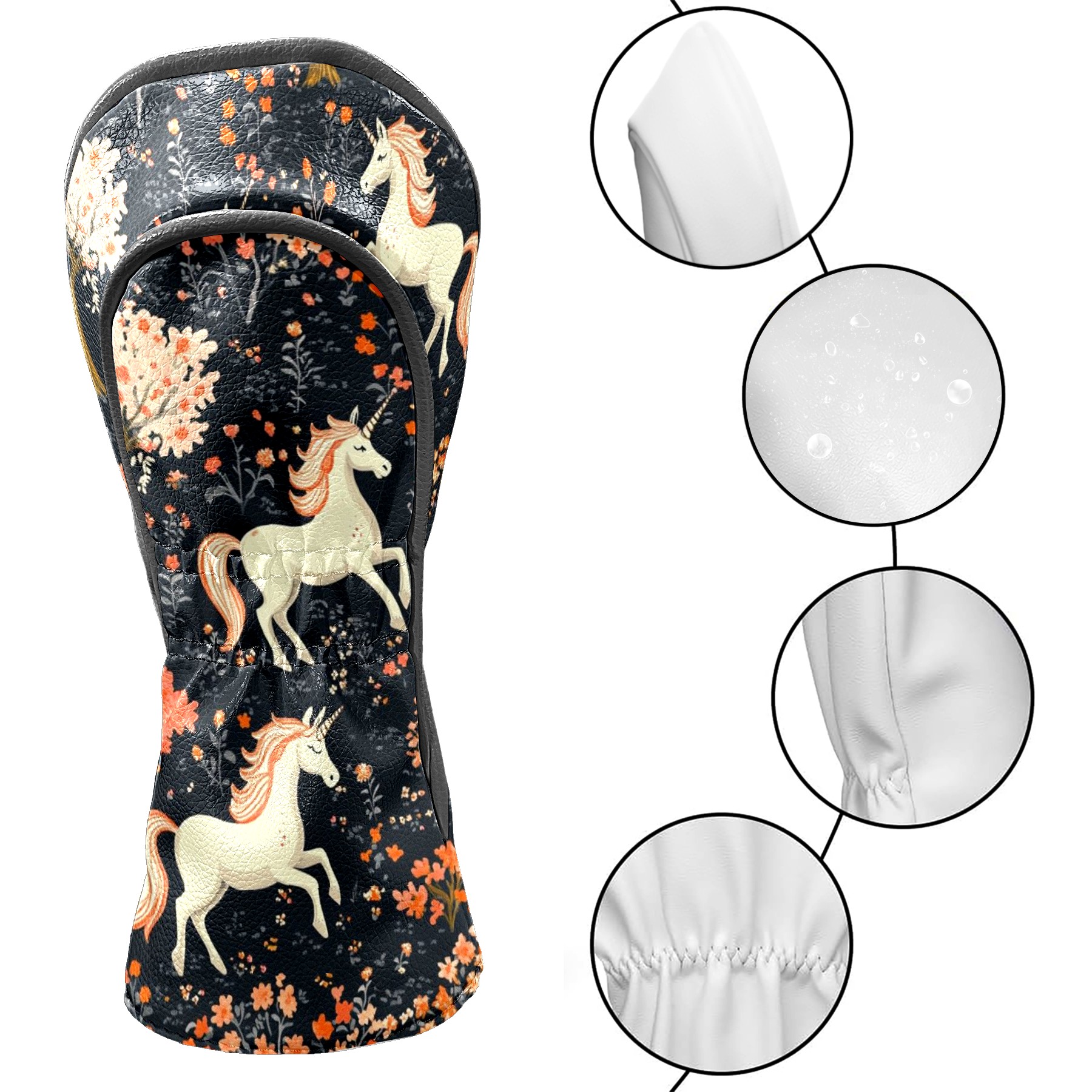 Golf Head Covers Cute Horse Pattern for Driver, Wood & Hybrid, Premium Waterproof PU Leather with Plush Lining, Animal Golf Gifts